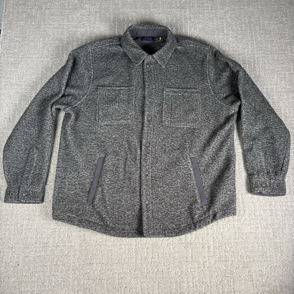 Polo Ralph Lauren Men's XL Grey Heather Overshirt Brushed Fleece Shirt Jacket